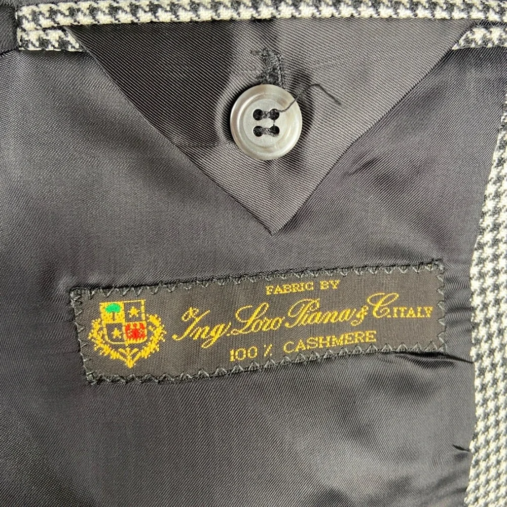Jack Victor Blazer Mens 54L Grey Houndstooth Loro Piana Cashmere Sport Coat